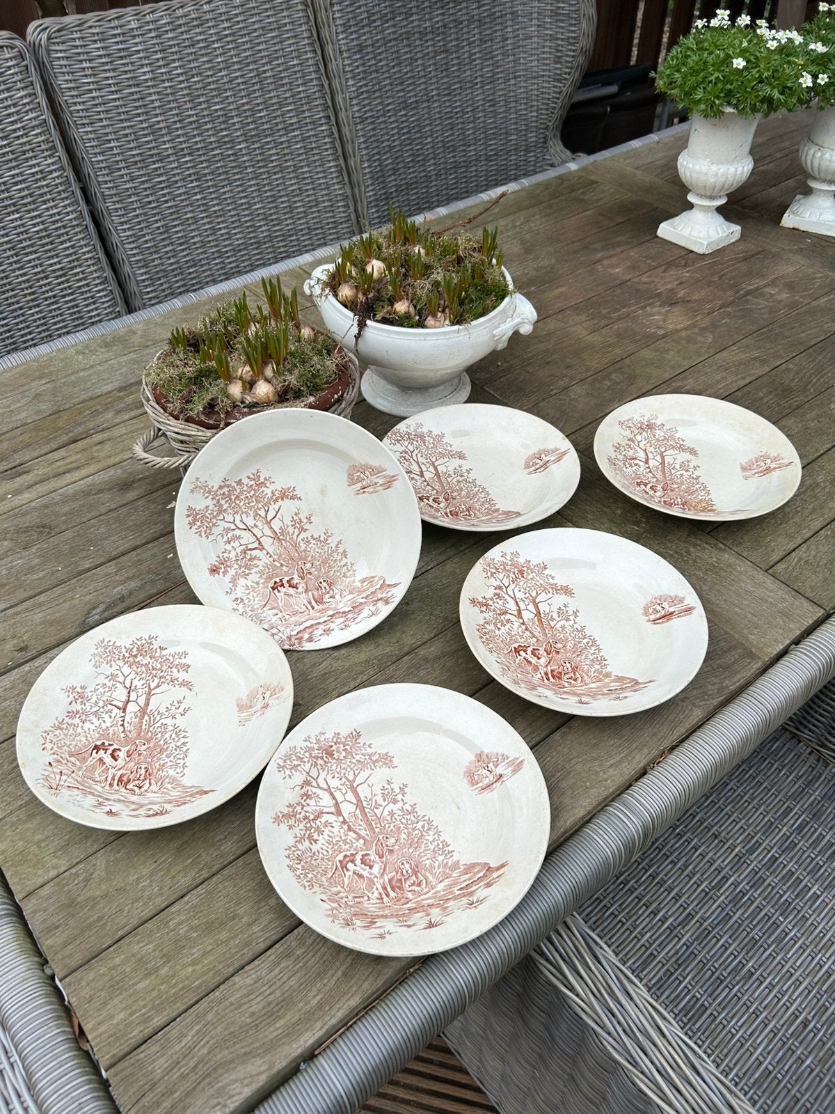 Longchamp Veneur 7x jachthonden borden uit 1880 zeerzeldzaam, Ophalen