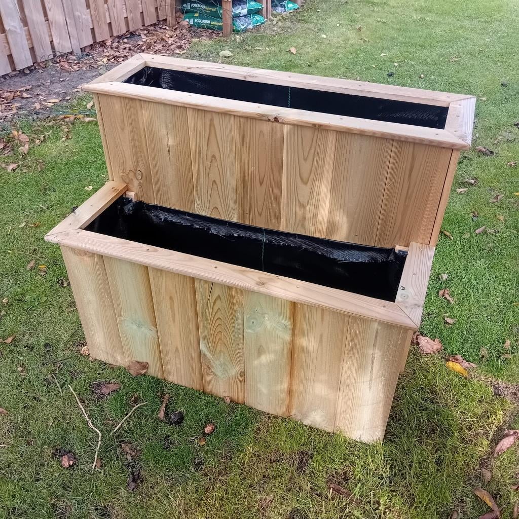 Houttan Trappenbak Duo-Plantenbak van Geïmpregneerd Grenen, Tuin en Terras, Bloembakken en Plantenbakken, Ophalen, Nieuw, Balkon