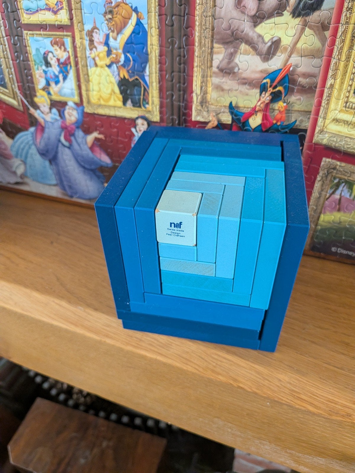 Naf houten kubus puzzel - blauw, Gebruikt, Overige thema's, Overige merken, Knutselset