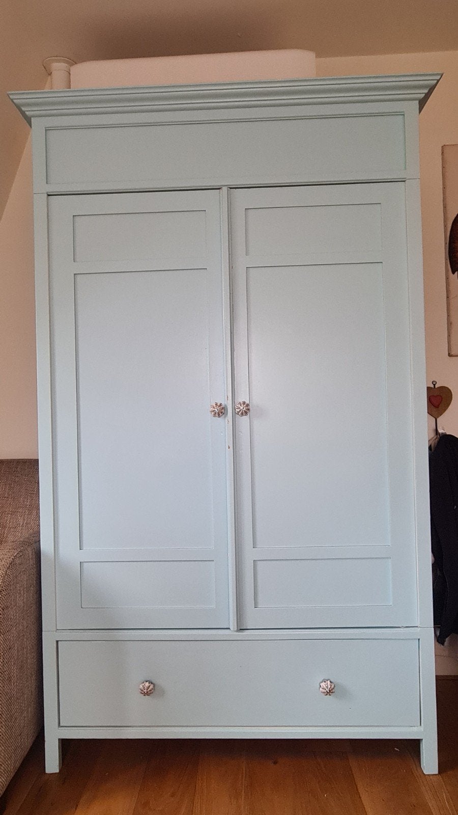 Brocante design kinderkledingkast, lichtblauw, Ophalen, Gebruikt, 50 tot 70 cm, 105 cm of meer