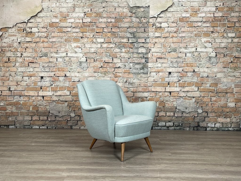 Fauteuil zacht groenblauw jaren ’50 bij TheReSales, Ophalen, Hout, Design, 75 tot 100 cm