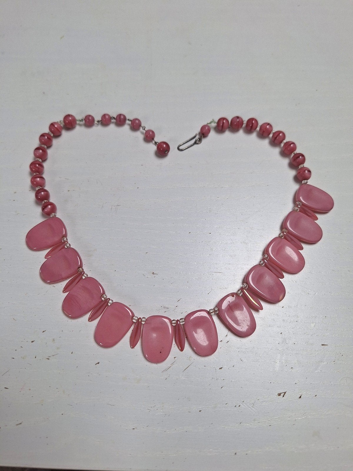 Ketting,  Vintage Parelmoer Roze Ketting, Ophalen, Gebruikt, Roze, Overige materialen