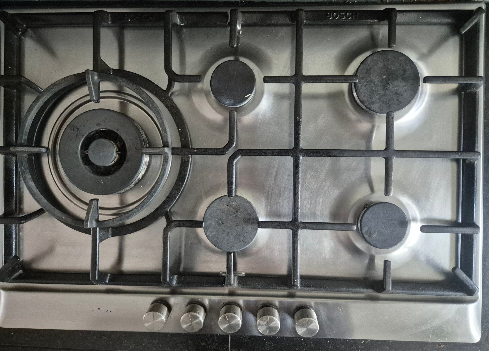 Bosch Gaskookplaat met 5kW Wokbrander en Sudderpit, Ophalen of Verzenden, Inbouw, Gas, 5 kookzones of meer
