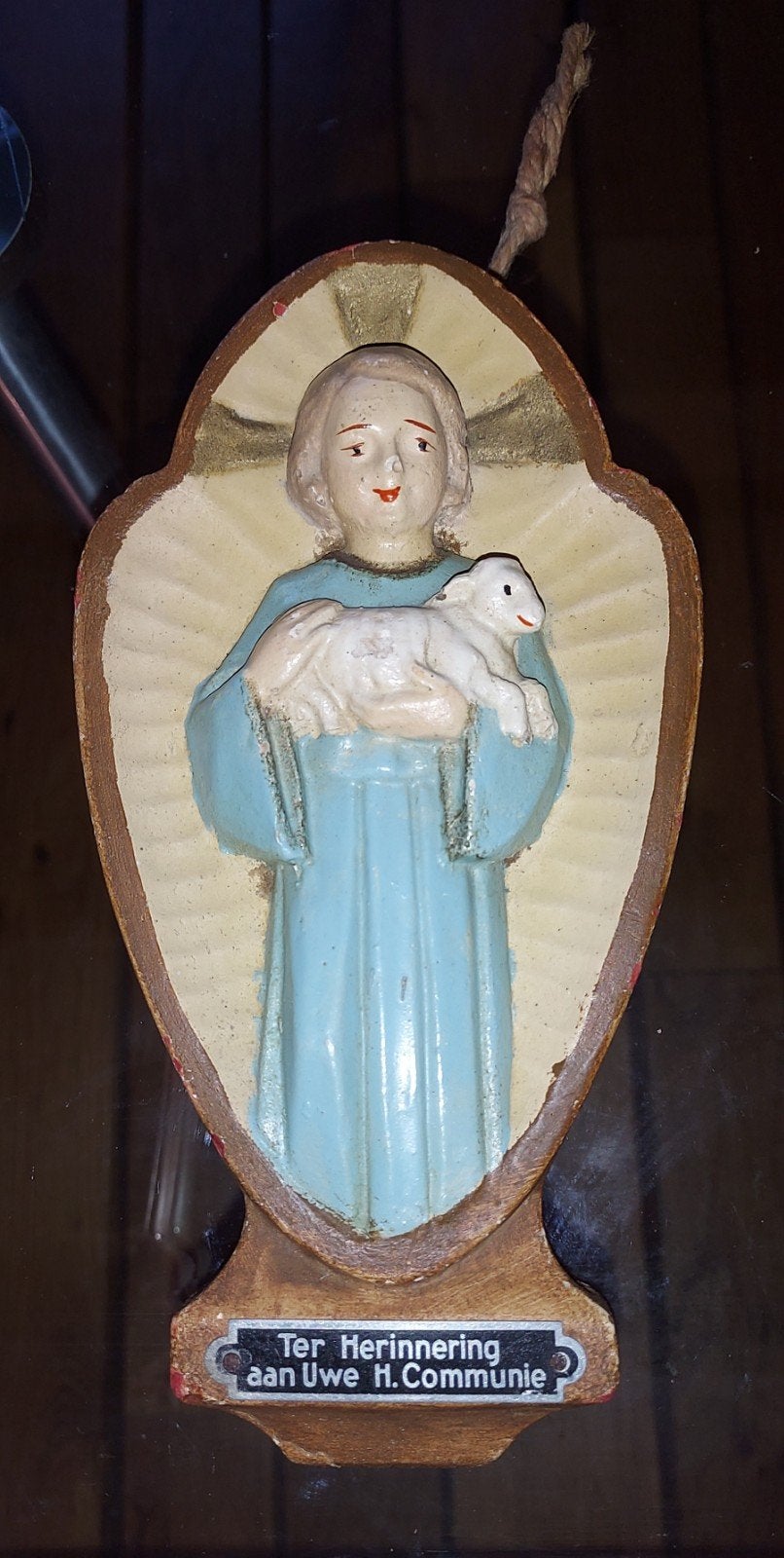 Vintage Religieuze Gipsen Wandplaquette – H. Agnes met Lam –, Ophalen of Verzenden