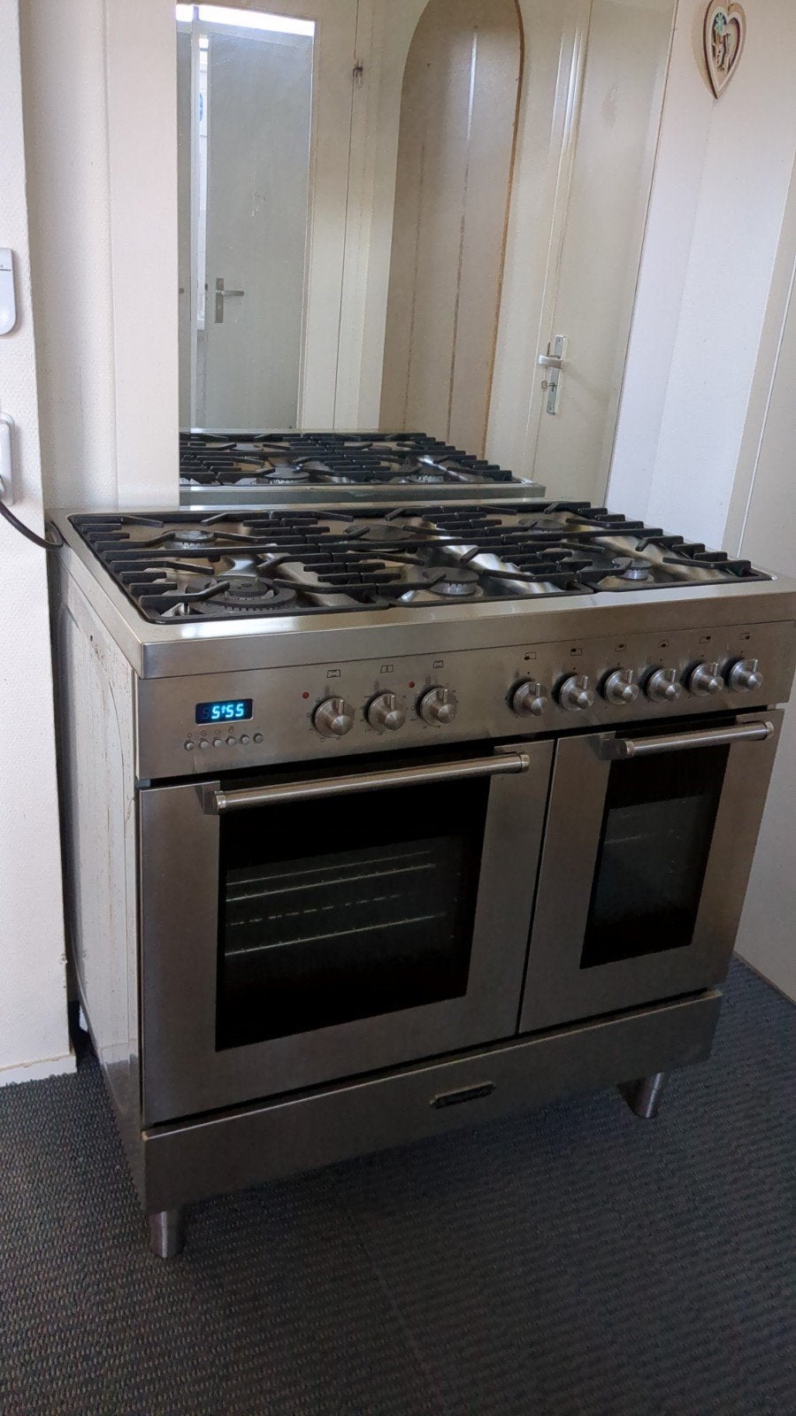 RVS Fornuis met Dubbele Oven en 6 Gasbranders, Witgoed en Apparatuur, Gebruikt, 60 cm of meer, Ophalen of Verzenden, Gas