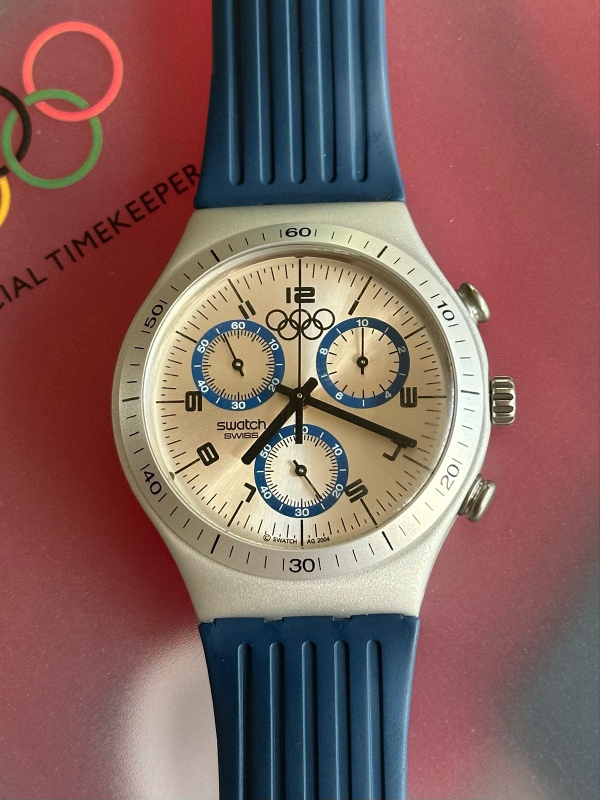 Swatch Olympische Spelen 2004 Athene Chronograaf Horloge, Kunststof, Polshorloge, Swatch, Ophalen of Verzenden