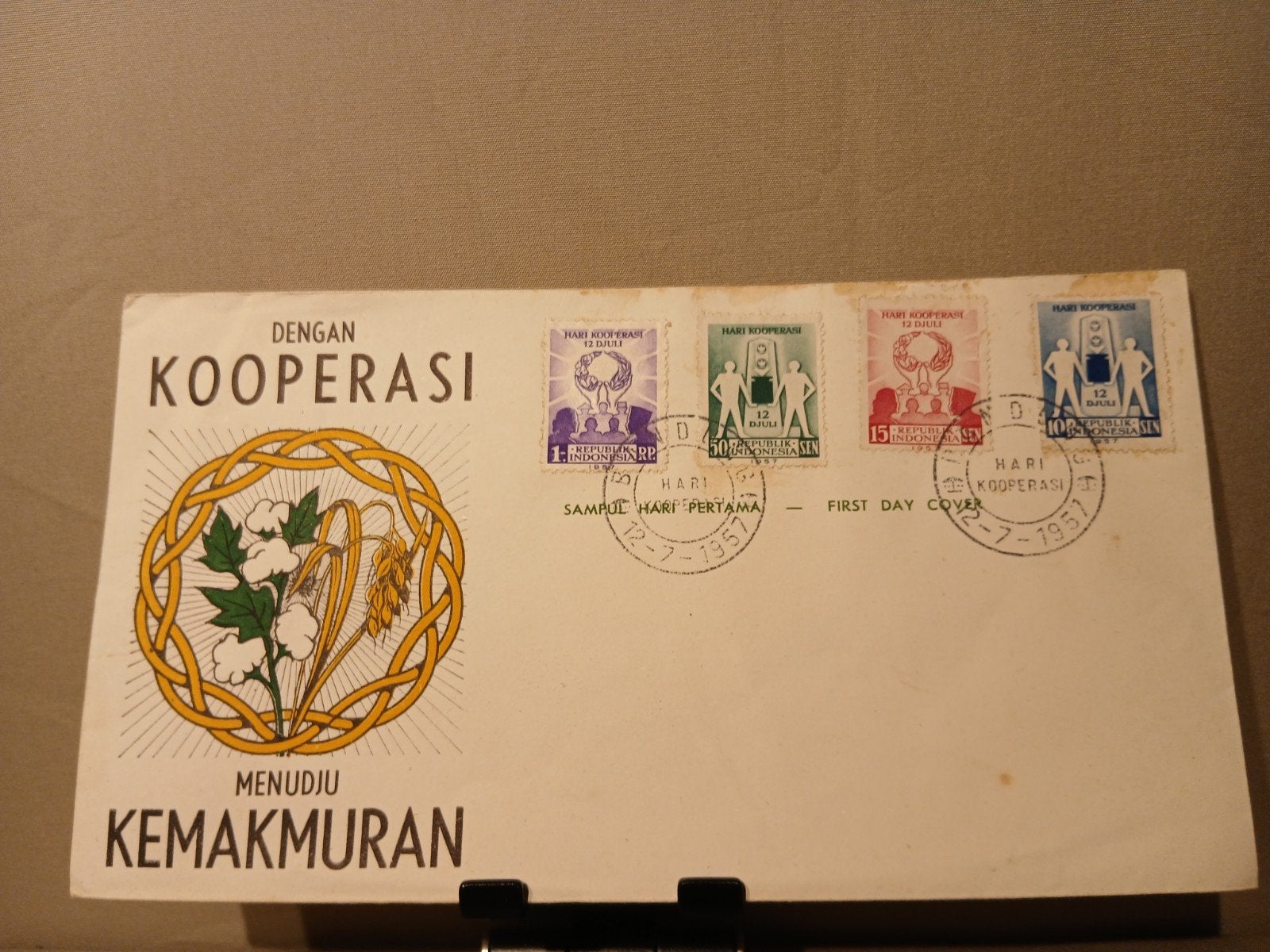 Eerste Dag Envelop Indonesië 1951 - Coöperatie, Postzegels en Munten, Postzegels | Eerstedagenveloppen, Ophalen of Verzenden, Onbeschreven