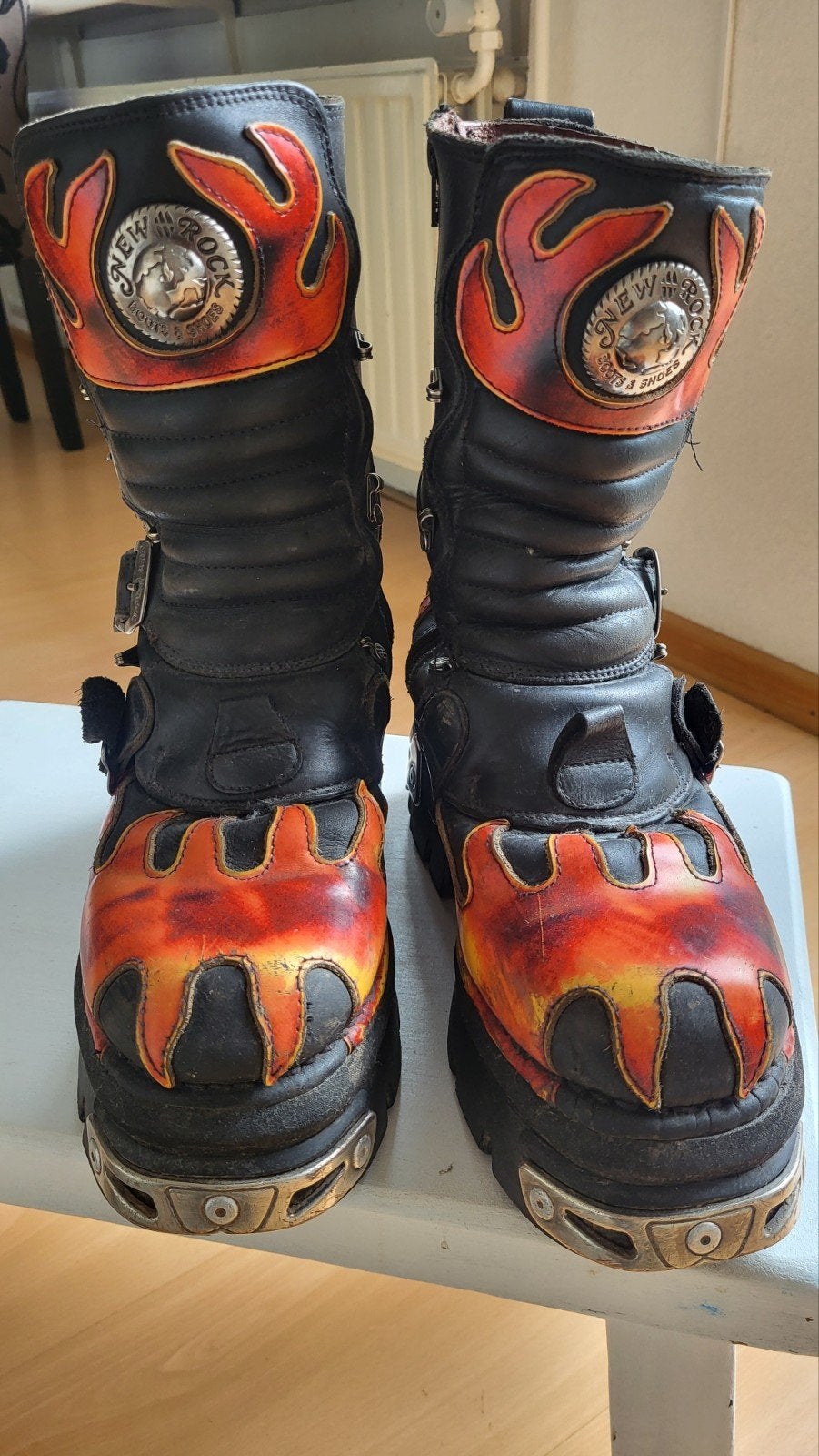 Zeldzame New Rock Reactor Flame Boots maat 40 - zwart met vu, Motoren, Ophalen, Tweedehands, Laarzen
