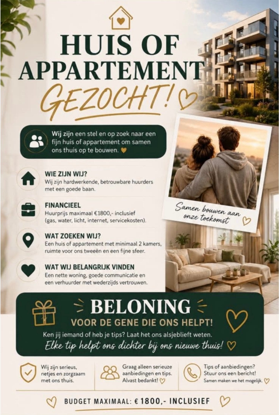 Woning of Appartement Gezocht