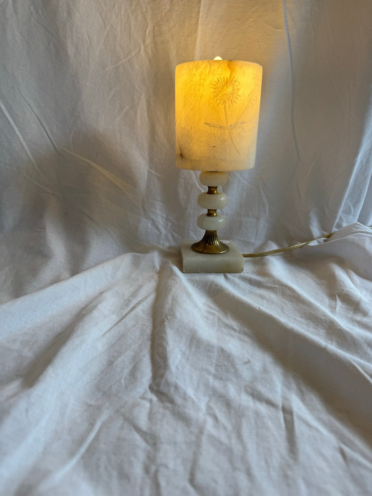 Albasten tafellampje met sfeervol licht, Beige, Gebruikt, Ophalen of Verzenden, Sfeerlamp