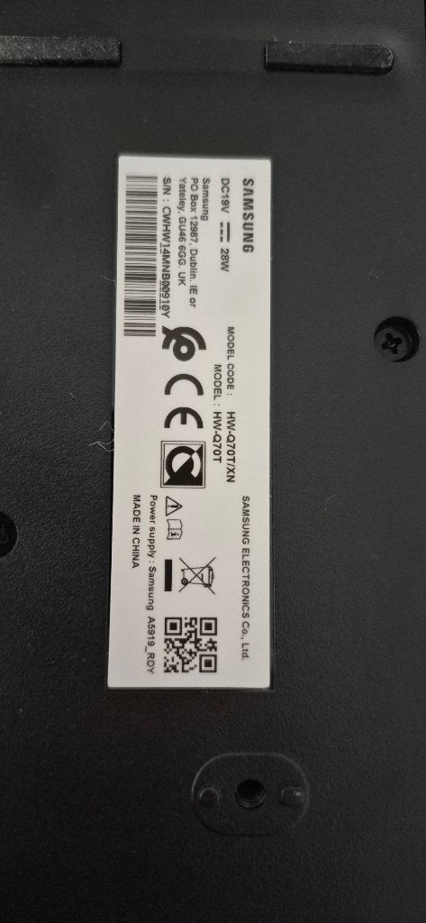 Samsung HW-Q70T Soundbar + Draadloze Subwoofer (Dolby Atmos), Ophalen, Met externe subwoofer, Zo goed als nieuw