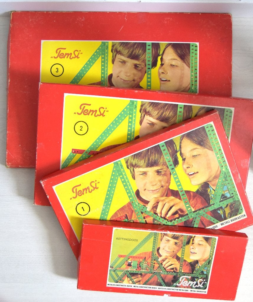 4x Temsi vintage metalen constructie speelgoed / Bouwdozen, Ophalen of Verzenden