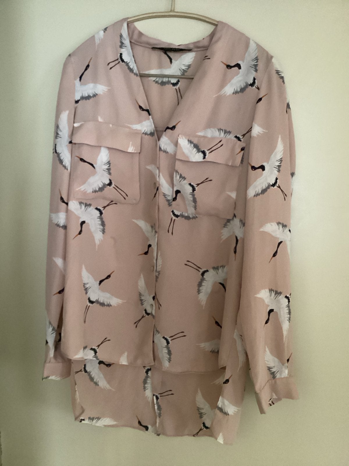 Zara Basic Blouse met Kraanvogelprint - Roze, Maat XS, Ophalen of Verzenden, Gedragen, Maat 34 (XS) of kleiner, Roze