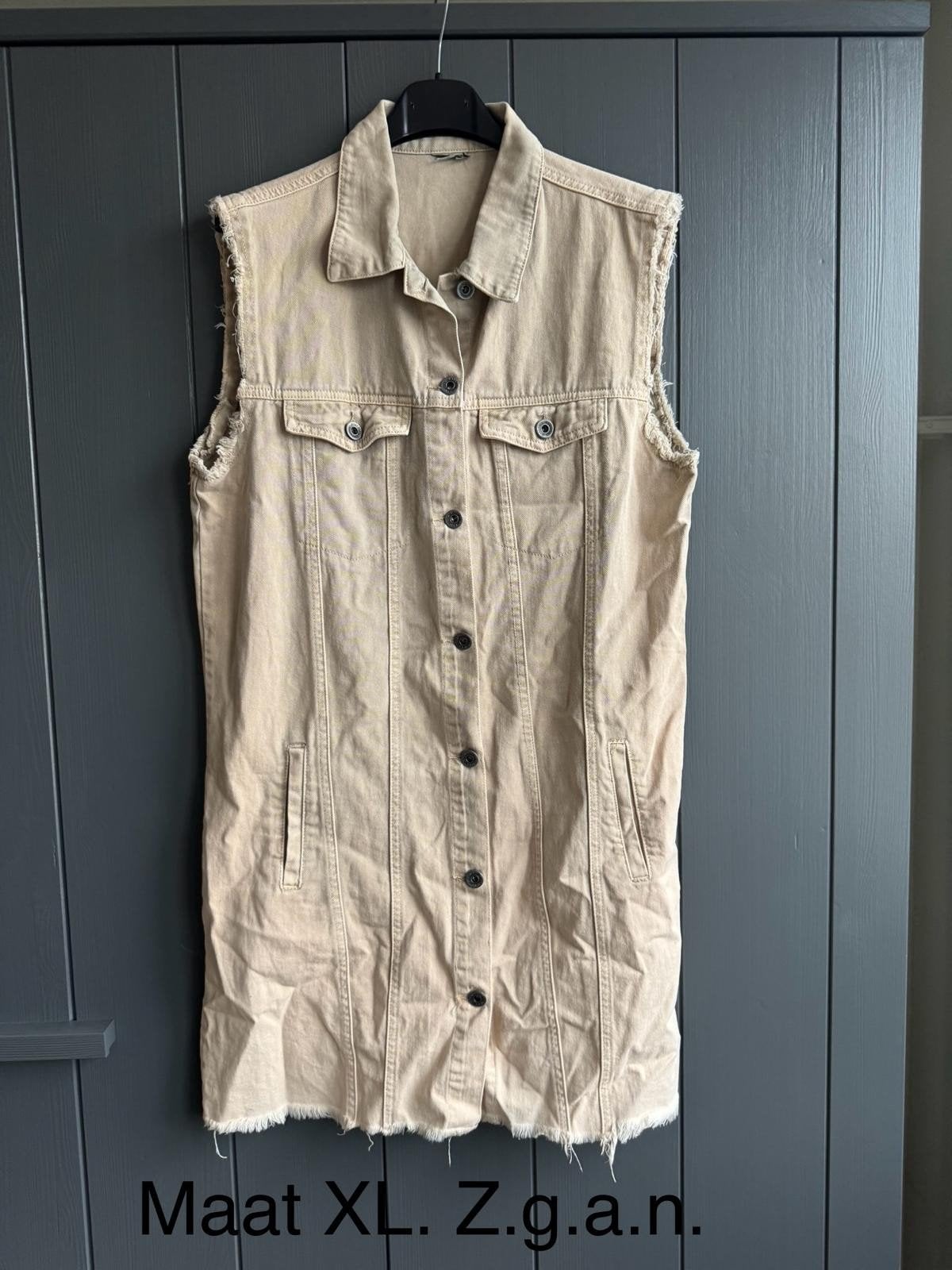 Beige denim jurk/tuniek, mouwloos, maat XL, Kleding | Dames, Beige, Maat 46/48 (XL) of groter, Ophalen of Verzenden, Zo goed als nieuw