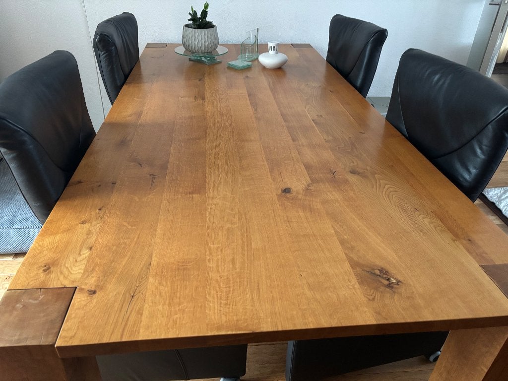 Eetkamertafel met stoelen, Huis en Inrichting, Tafels | Eettafels, Ophalen, Gebruikt, Eikenhout, 200 cm of meer
