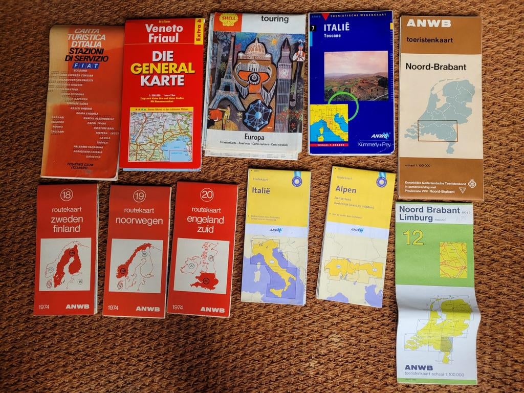Vintage wegenkaarten Italië ANWB Scandinavië Noord Brabant, Boeken, Reisgidsen, Gelezen, Europa, Ophalen of Verzenden, Reisgids of -boek