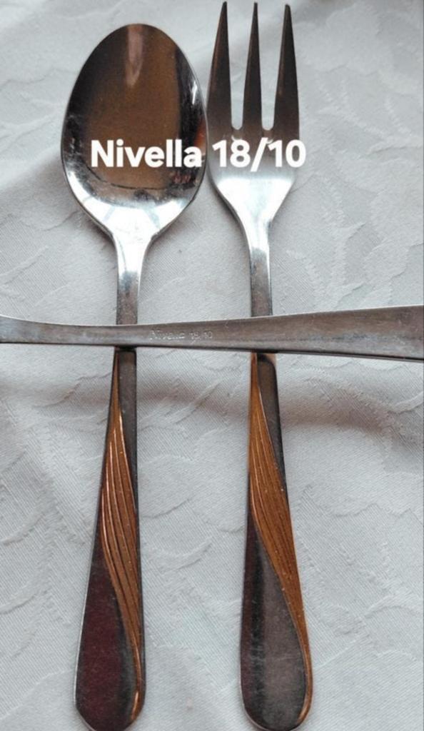 Solingen Nivella bestekdelen met gouden versieringen, Ophalen of Verzenden, Rvs of Chroom