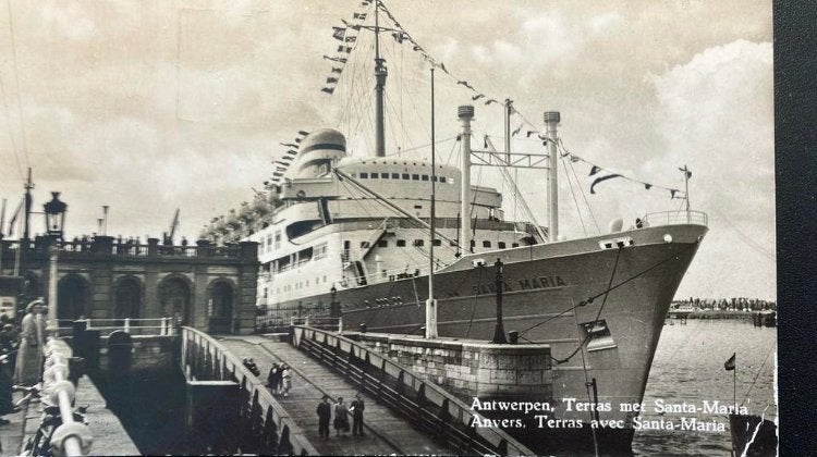 ANTWERPEN  haven  Portugees pass. schip SANTA MARIA '52, Ophalen of Verzenden, Zo goed als nieuw, Kaart, Foto of Prent
