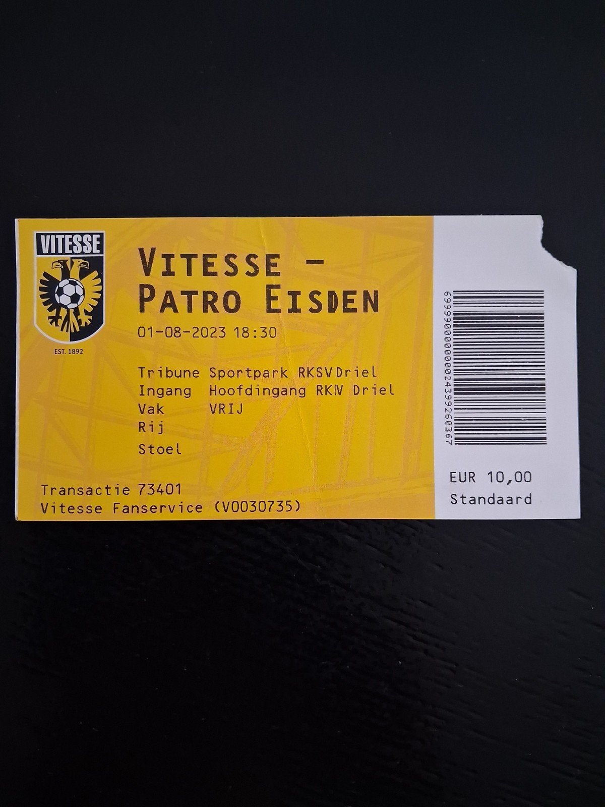 Ticket Vitesse - Patro Eisden oefen 1-8-2023., Verzamelen, Ophalen of Verzenden, Gebruikt, Vitesse