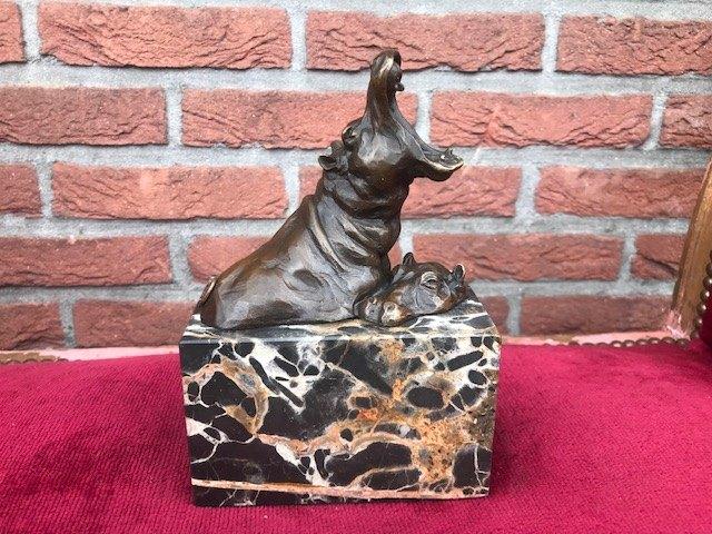 fraai bronzen beeld, hippo met jong, Overige onderwerpen, Ophalen of Verzenden, Brons, Beeld