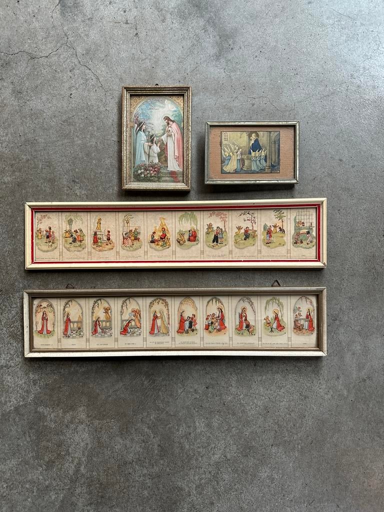 Religieuze schilderijtjes set van 4, Ophalen, Minder dan 50 cm, Gebruikt, Minder dan 50 cm