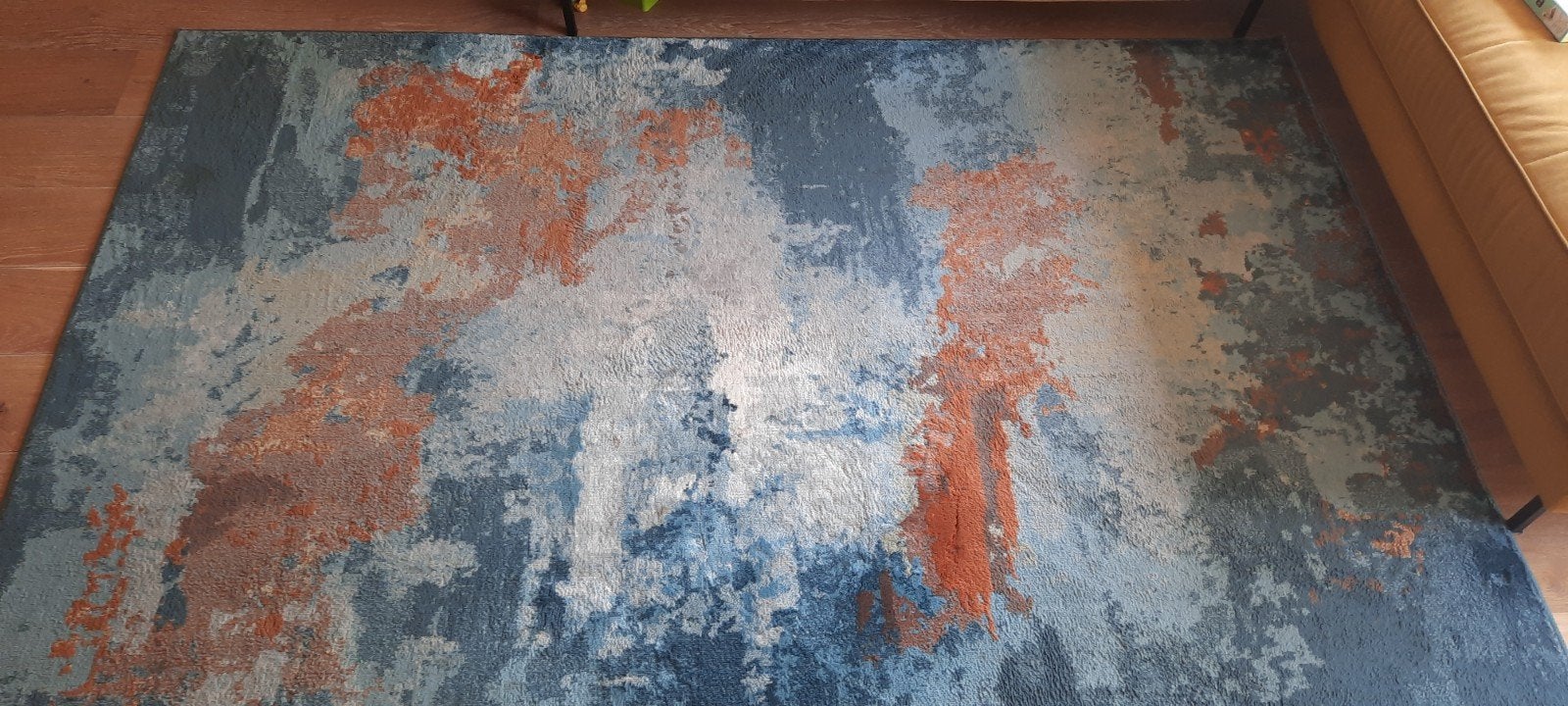 IKEA REERNÄS Vloerkleed - Blauw/Oranje Abstract (160x235 cm), Ophalen, Gebruikt, 150 tot 200 cm, 200 cm of meer