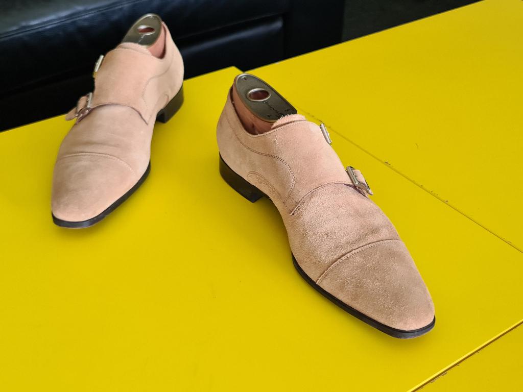 Nieuw Santoni suede met 2 gesp en beige kleur maat 9/5, Kleding | Heren, Schoenen, Nieuw, Gespschoenen, Overige kleuren, Verzenden