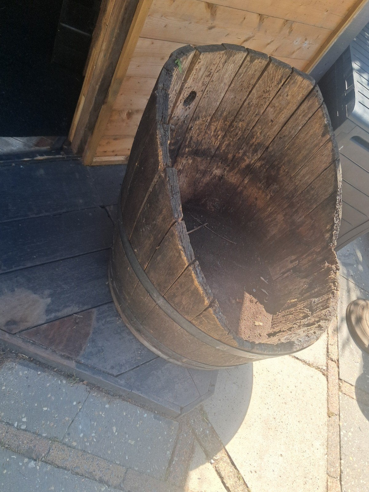 Wijnvat houten vat planten bak, Tuin en Terras, Bloembakken en Plantenbakken, Ophalen, Rond, Hout