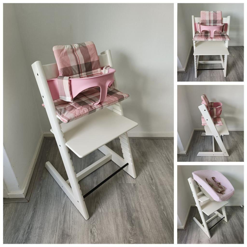 Stokke Tripp Trapp wit+babyset,kussen,newborn,hoes evt. tray, Kinderen en Baby's, Kinderstoelen, Ophalen of Verzenden, Zo goed als nieuw