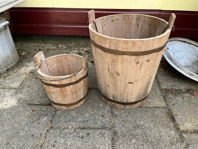 twee houten decoratie emmers, Ophalen, Zo goed als nieuw, Hout