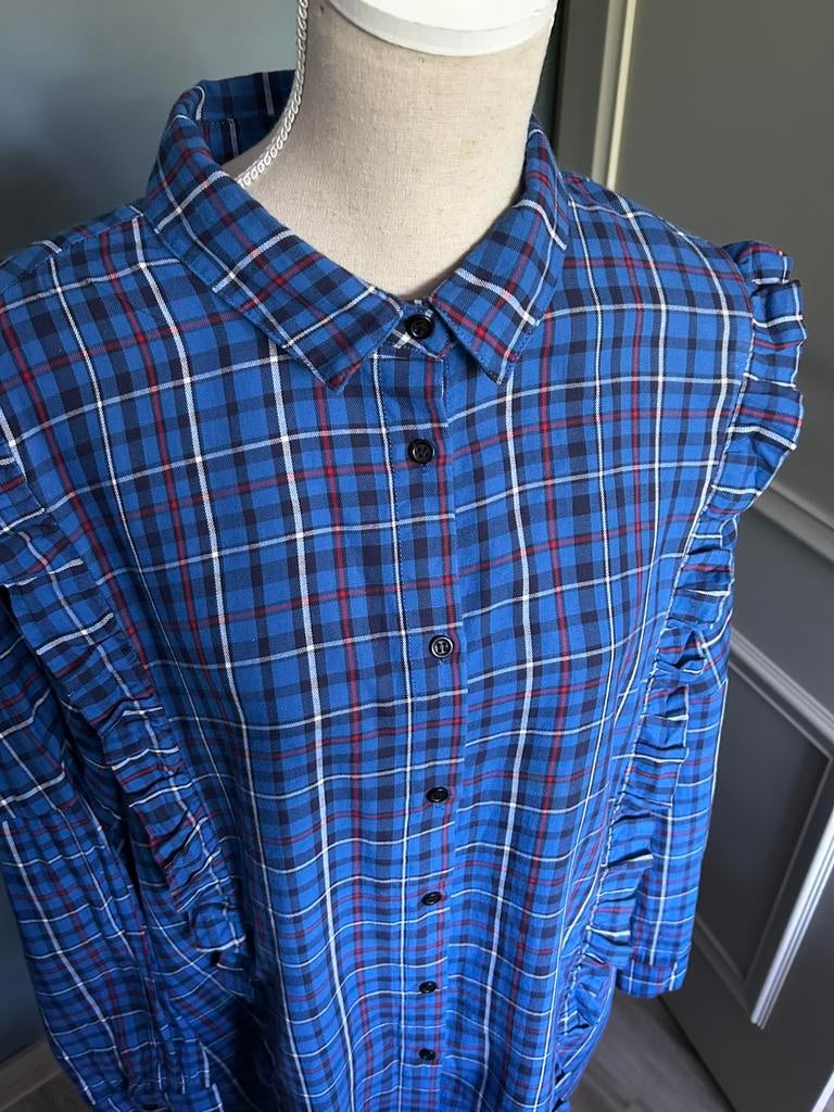 Yoek westernstyle blouse blauw geruit 54/56, Kleding | Dames, Grote Maten, Ophalen of Verzenden, Zo goed als nieuw, Overige kleuren