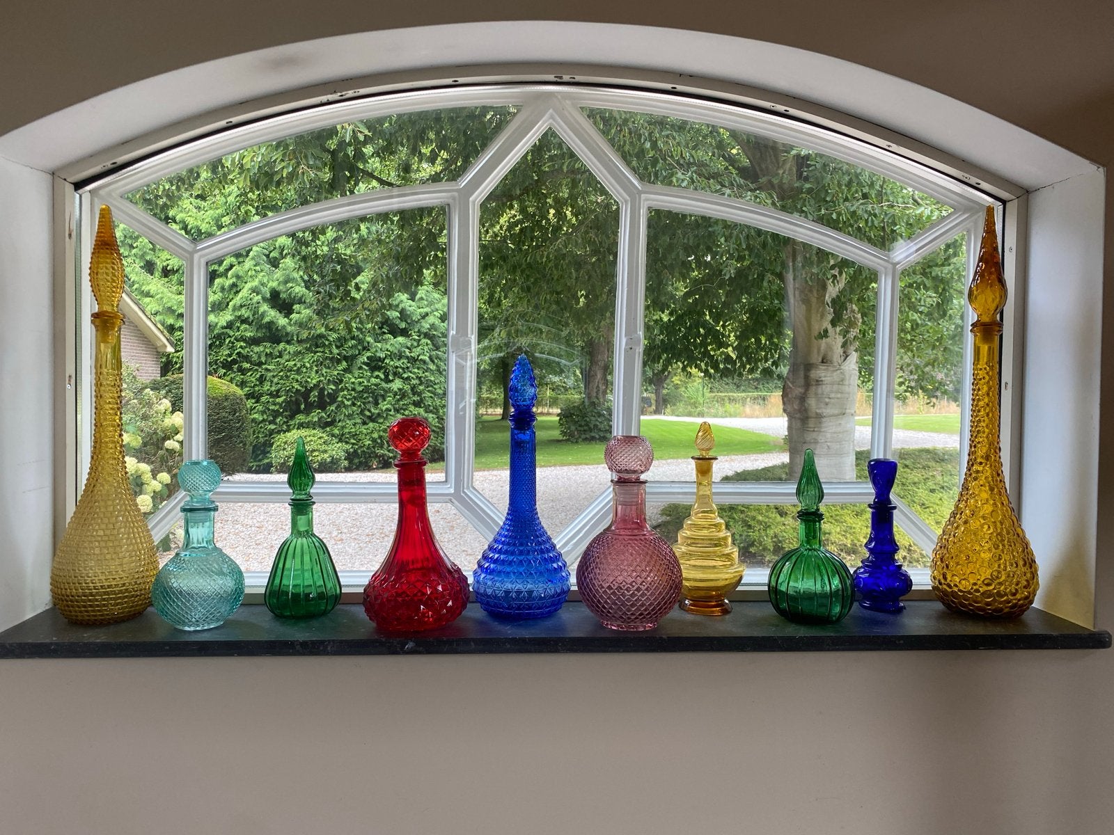 Set van 10 Gekleurde Glazen flessen karaffen met Stop, Ophalen of Verzenden