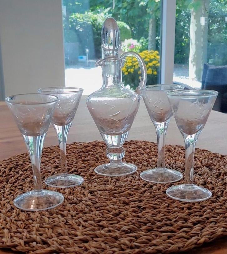 Antieke likeurset met karaf en glaasjes, Antiek en Kunst, Antiek | Glas en Kristal, Ophalen