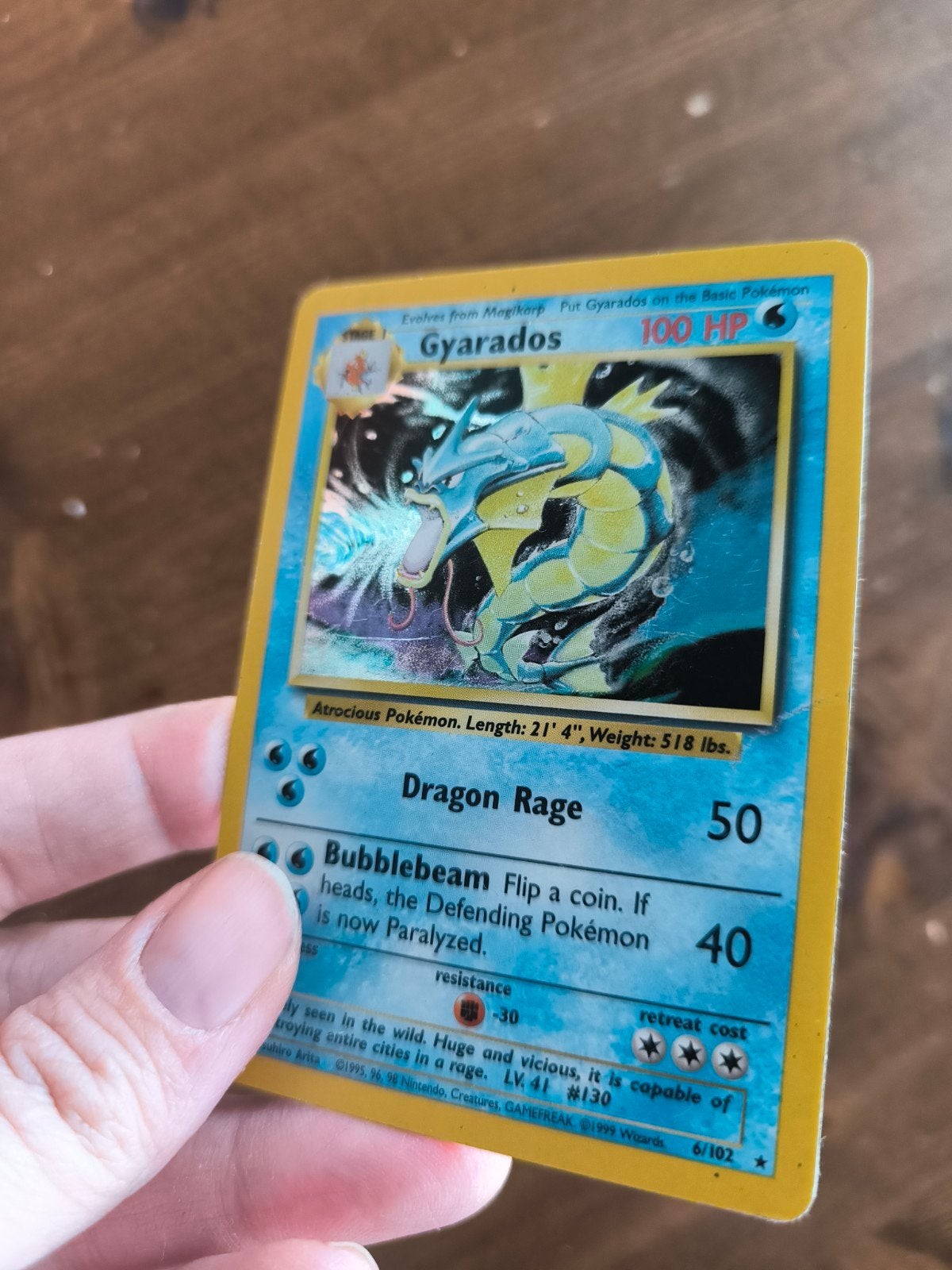Pokémon Kaart Gyarados 6/102 Holo Base Set, Ophalen of Verzenden, Gebruikt, Losse kaart, Foil