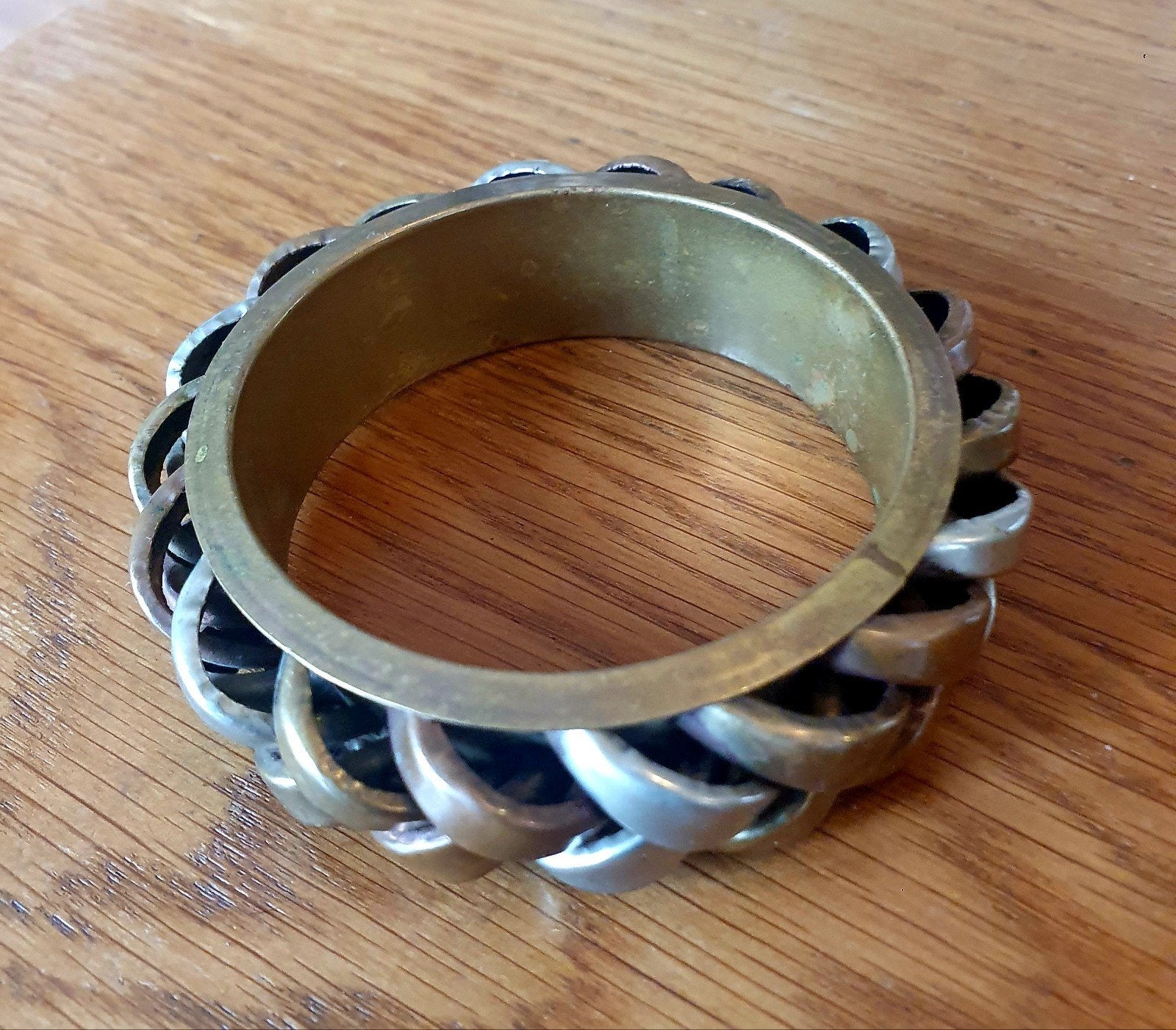 Vintage Tricolor Bangle Armband, Ophalen of Verzenden, Zo goed als nieuw, Goud, Overige materialen
