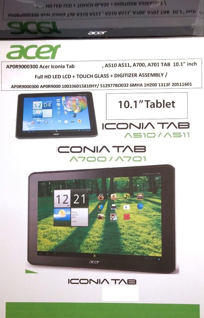 Acer Iconia TAB A700 A500 A510 AP0R9000300 10" Tablet Scherm, Computers en Software, Monitoren, Acer., Touchscreen, Nieuw, Ophalen of Verzenden