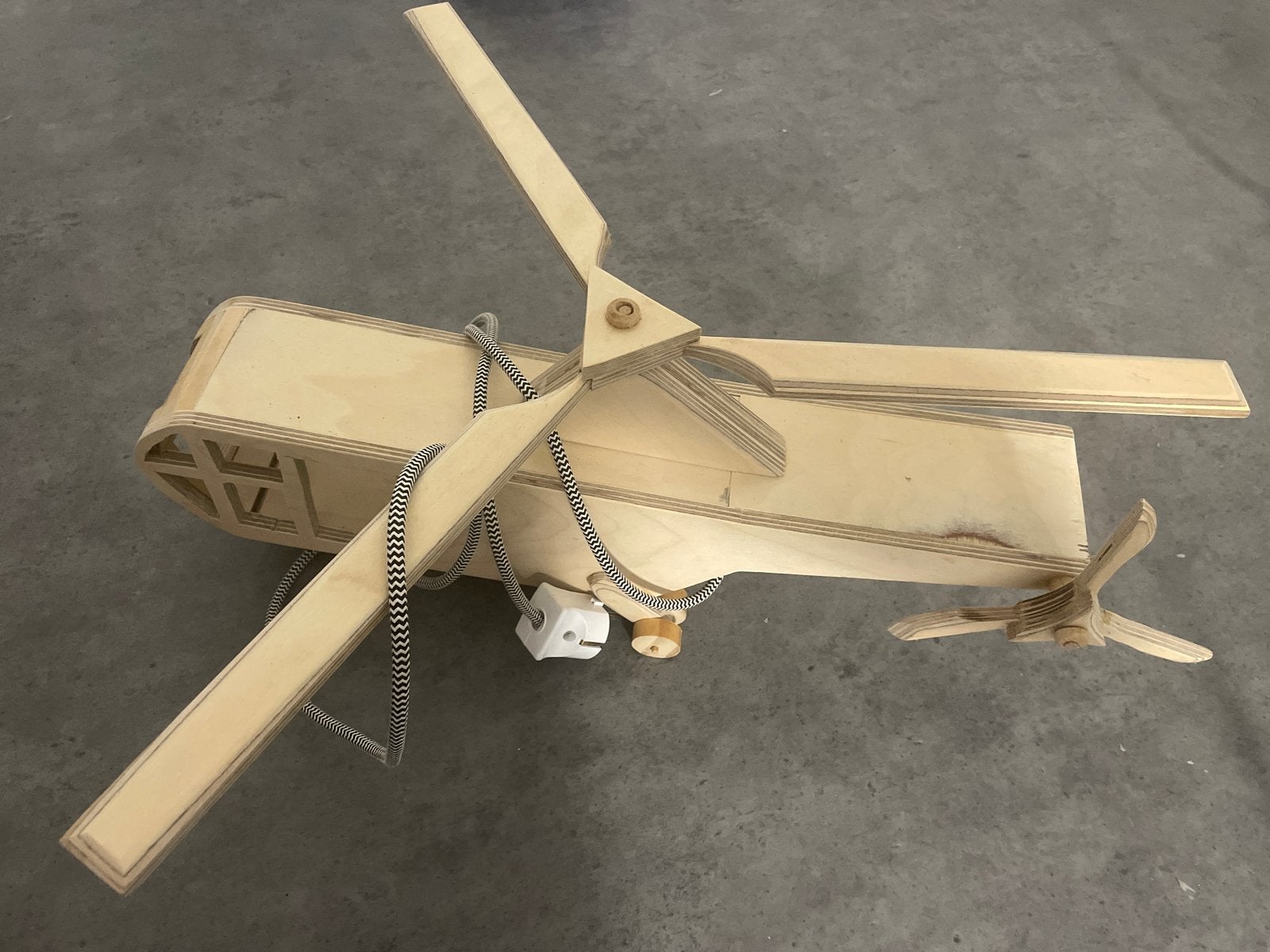 Unieke houten helikopterlamp - Handgemaakt design, Met schakelaar, Overige merken, Beige, E14 (klein)