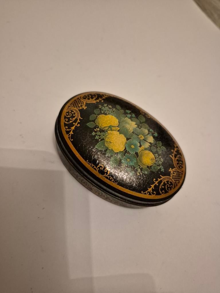 Vintage Lakdoosje met Bloemmotief - Ovaal, Ophalen of Verzenden