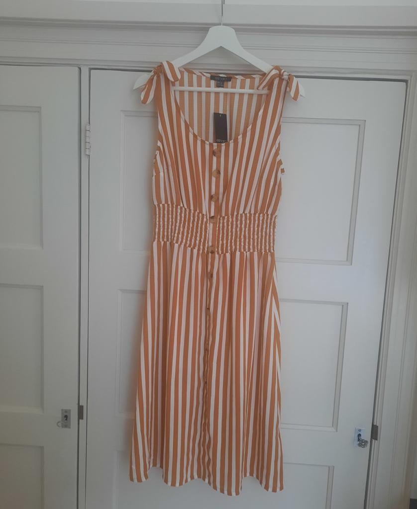 Esmara gestreepte midi jurk met knopen - Maat 40, Maat 38/40 (M), Nieuw, Oranje, Onder de knie