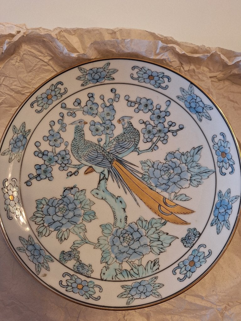Decoratieve Gold Imari Handgeschilderde Wandplaat met Vogels, Antiek en Kunst, Ophalen of Verzenden