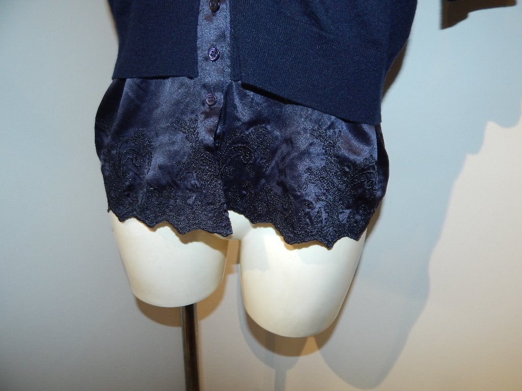 Marccain blauw truitje satijnen top blouse ook eronder N4, Maat 38/40 (M), Blauw, Ophalen of Verzenden, Zo goed als nieuw