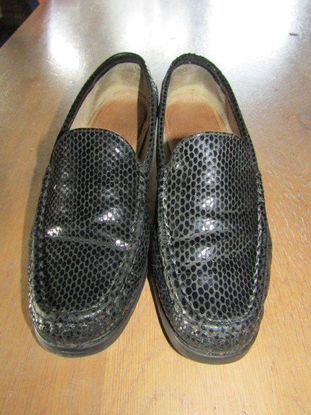 F1937 Loafers instappers 6,5 zwart slangenleer kroko leder, Kleding | Dames, Verzenden, Zo goed als nieuw, Instappers, Zwart