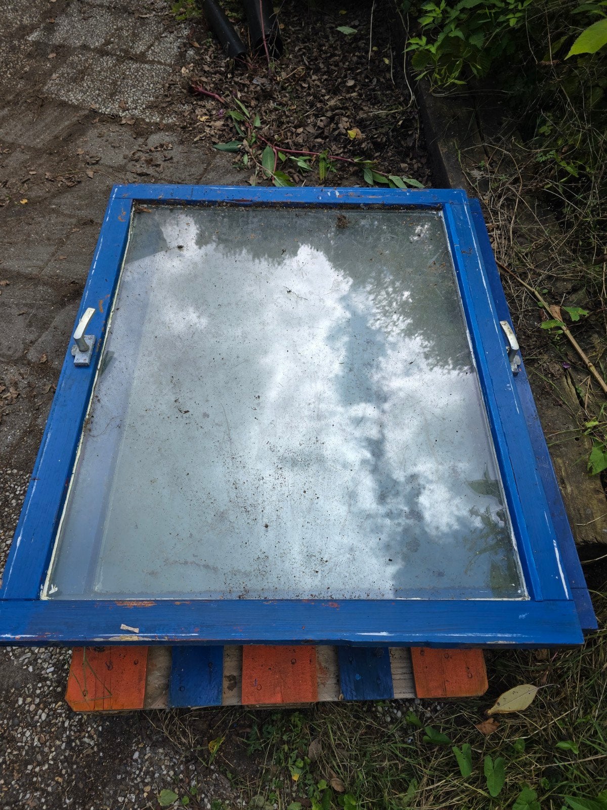 Gebruikte ramen hout blauw, Ophalen, Gevelraam of Ruit, Gebruikt, 80 tot 120 cm