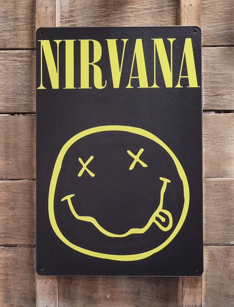 Nirvana Logo Smiley reclamebord van metaal wandbord deco, Verzamelen, Info@deconoord.nl, Nieuw, Ophalen of Verzenden, Foto of Kaart