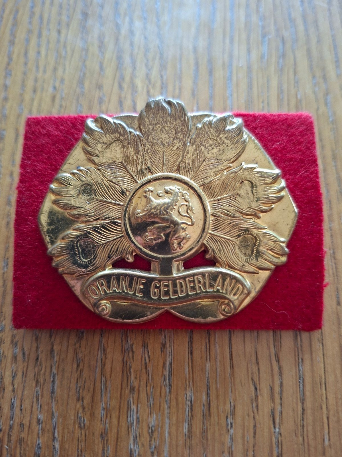 Baretembleem Oranje Gelderland, Ophalen of Verzenden, Landmacht, Nederland, Embleem of Badge