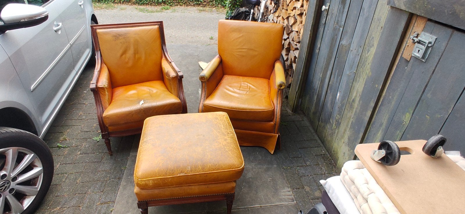2 cognac stoelen, Huis en Inrichting, Fauteuils, Ophalen, Gebruikt, 50 tot 75 cm, Leer