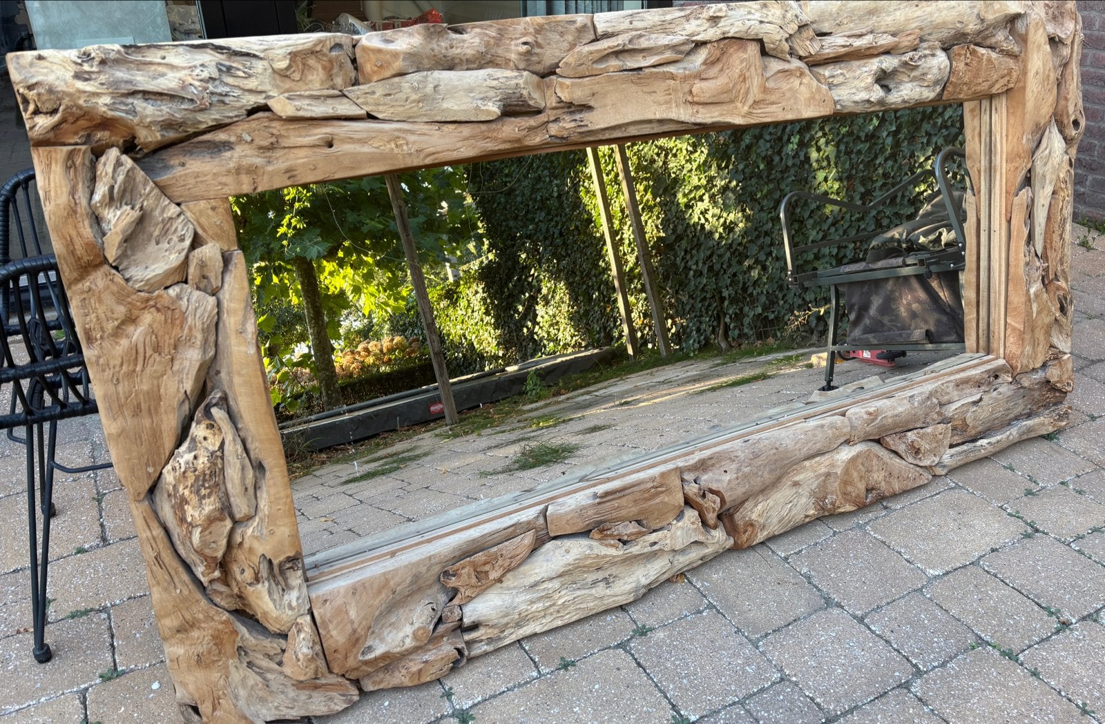 Grote boomstamspiegel met spiegelverwarming 200x100 cm, Ophalen, Rechthoekig, 200 cm of meer