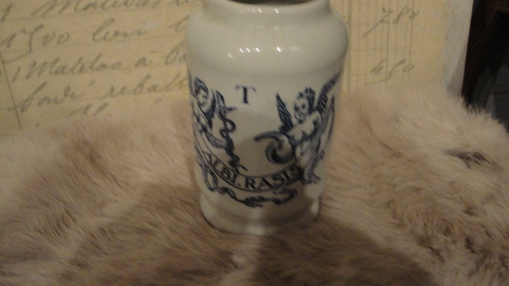 apothekers pot wit  met blauwe engeltjes, Antiek en Kunst, Curiosa en Brocante, Ophalen of Verzenden