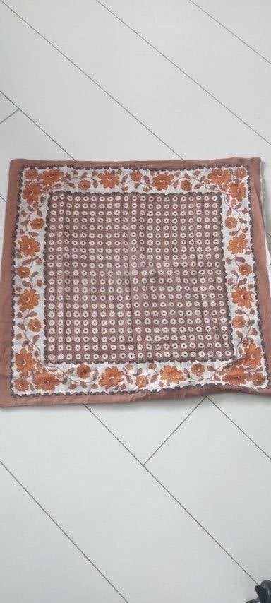Vintage kussensloop katoen bruin oranje wit bloemen, Gebruikt, Eenpersoons, Bruin, Hoeslaken of Sloop