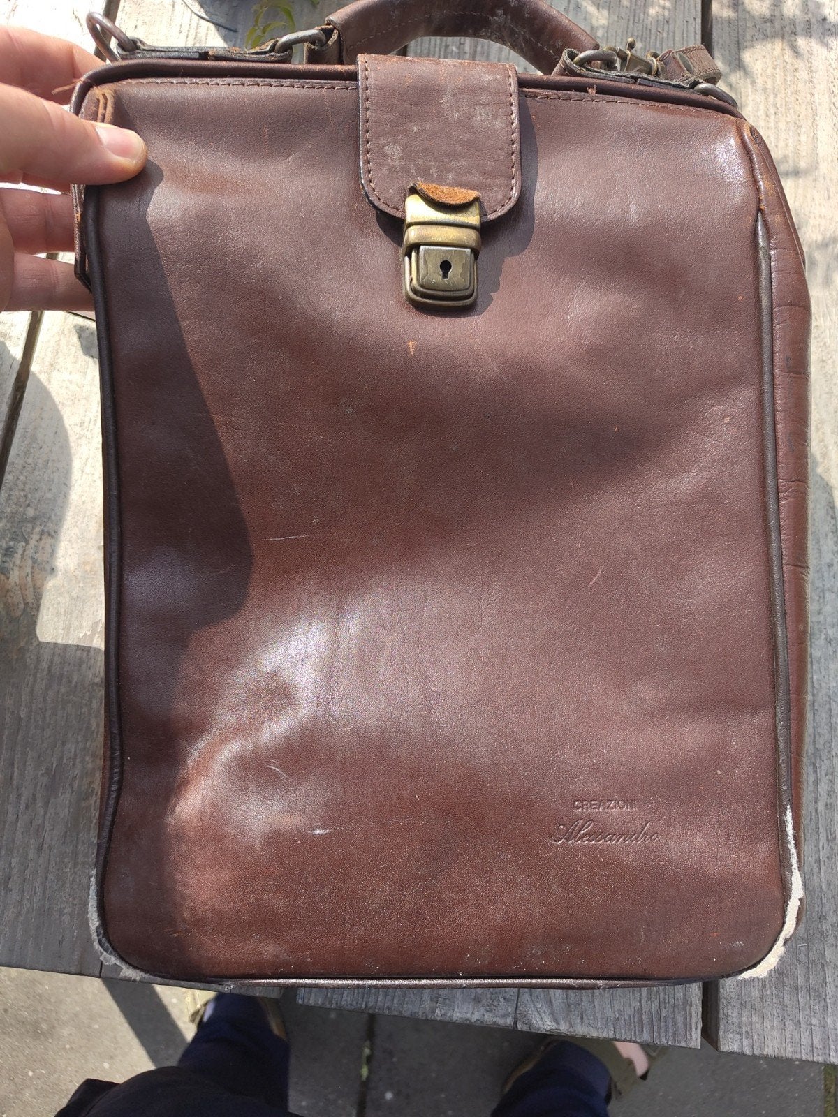 leren aktetas van Creazioni Alessandro, Gebruikt, Bruin, 15 inch, Schouderband